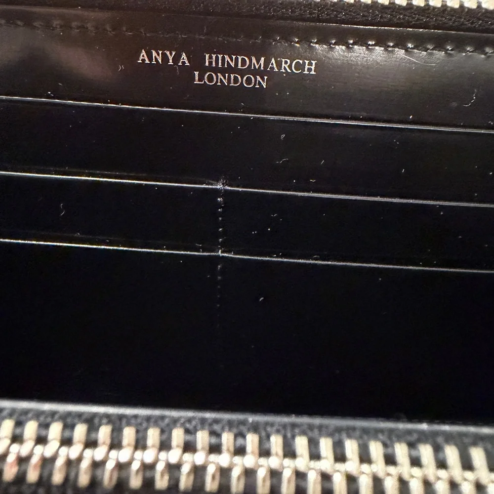 Anya Hindmarch London Black Leather Zip Around Wallet 7.5” Continental Designer